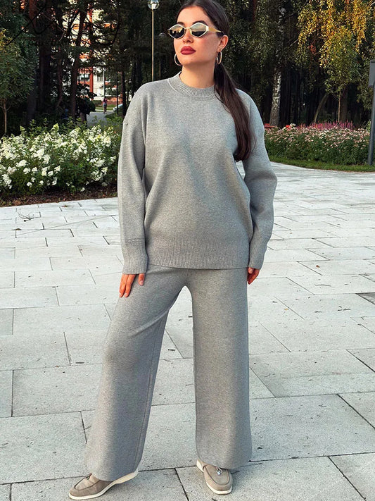 Ensemble Femme Tricot Automne Hiver Pantalon Large