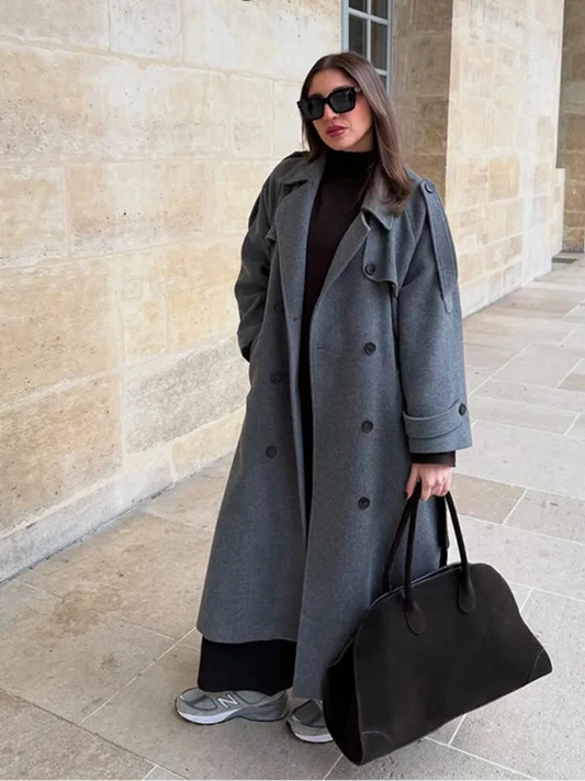 Manteau Long Femme Hiver à Double Boutonnage Élégant