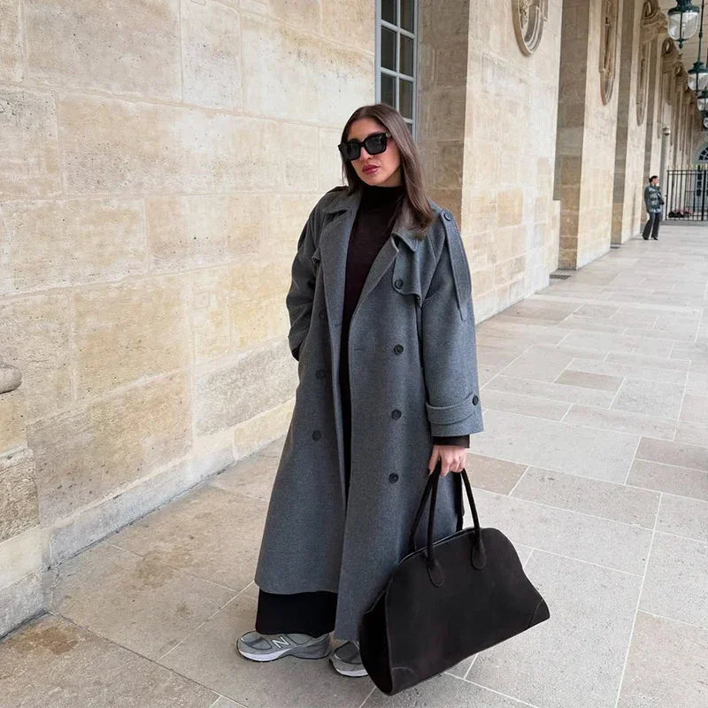 Manteau Long Femme Hiver à Double Boutonnage Élégant