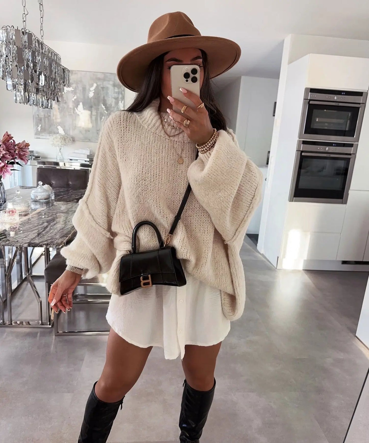 Pull Femme Col Montant Décontracté Automne Chic