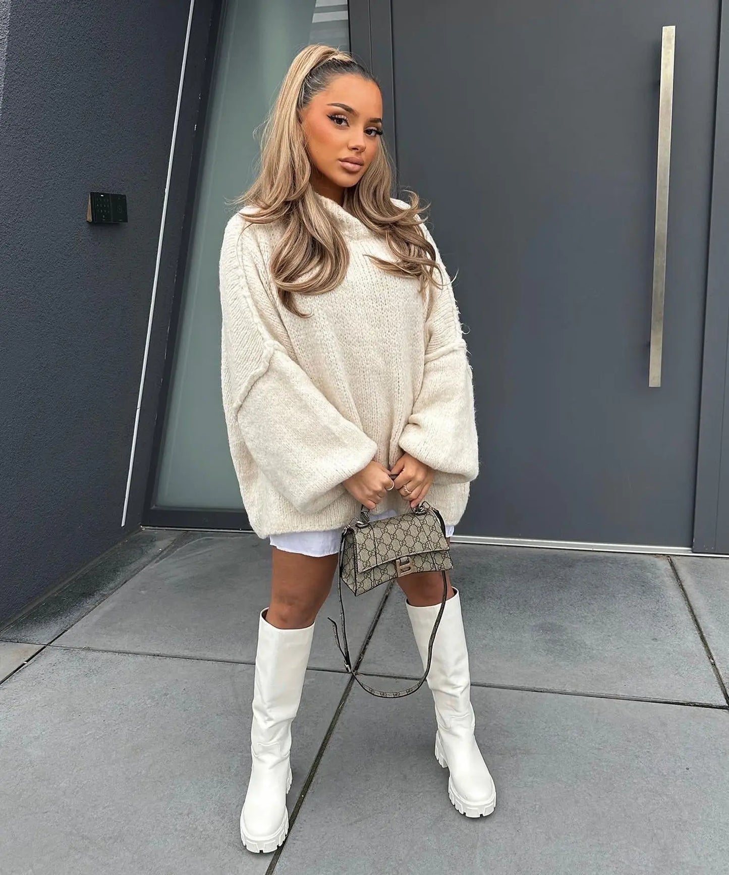 Pull Femme Col Montant Décontracté Automne Chic