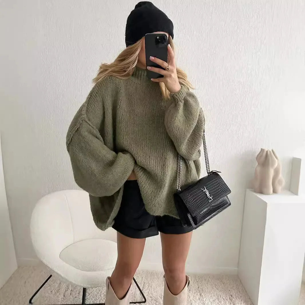 Pull Femme Col Montant Décontracté Automne Chic