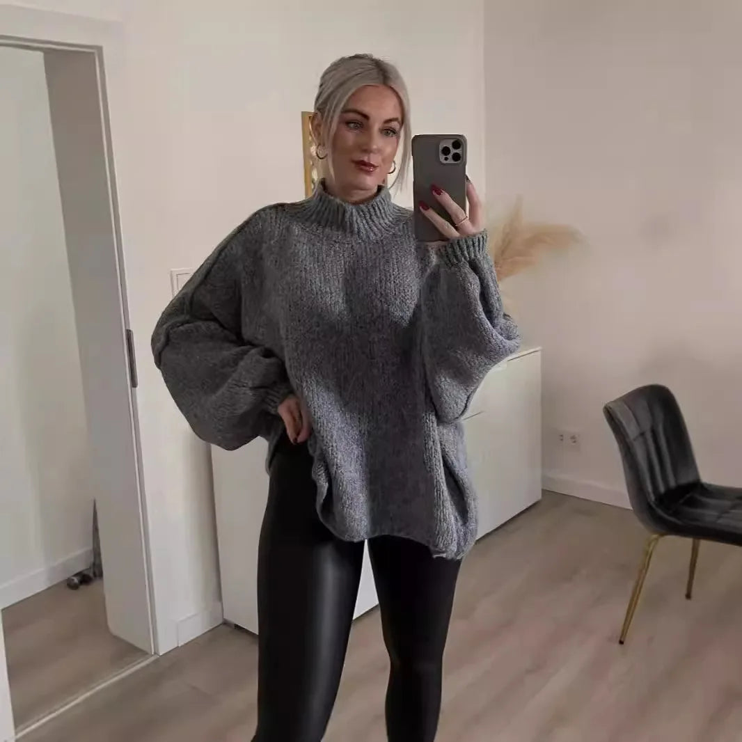 Pull Femme Col Montant Décontracté Automne Chic