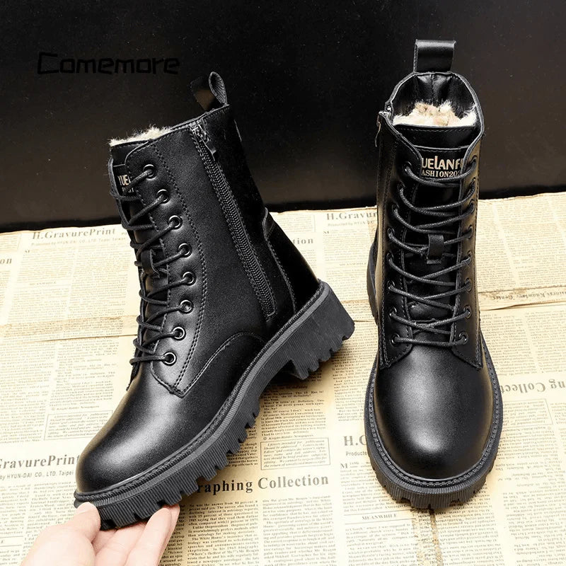 Bottes Hiver Femme en Cuir Noir avec Doublure Fourrée – Élégance et Confort pour Toutes les Occasions
