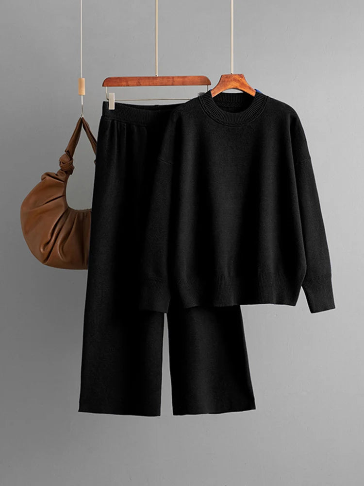 Ensemble Femme Tricot Automne Hiver Pantalon Large