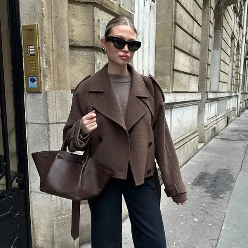Manteau Long Femme Hiver à Double Boutonnage Élégant