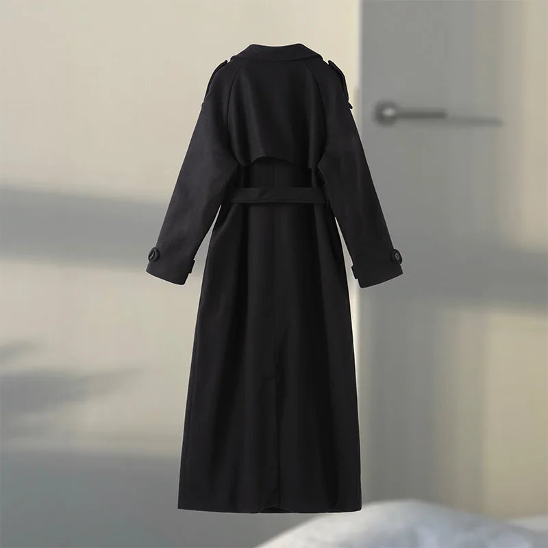 Manteau Long Femme Hiver à Double Boutonnage Élégant