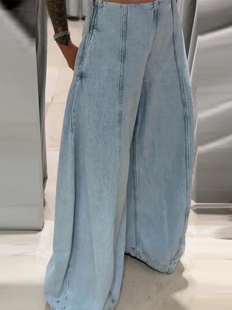 Pantalon Femme Baggy Taille Haute en Denim