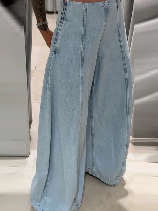 Pantalon Femme Baggy Taille Haute en Denim