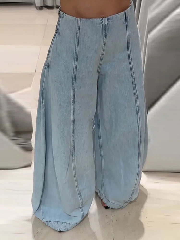 Pantalon Femme Baggy Taille Haute en Denim