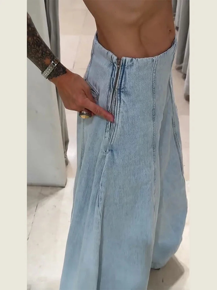 Pantalon Femme Baggy Taille Haute en Denim