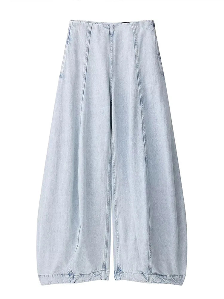 Pantalon Femme Baggy Taille Haute en Denim