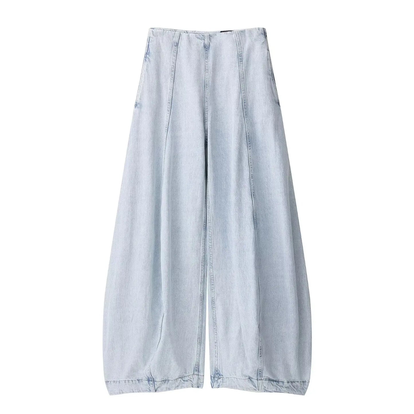 Pantalon Femme Baggy Taille Haute en Denim