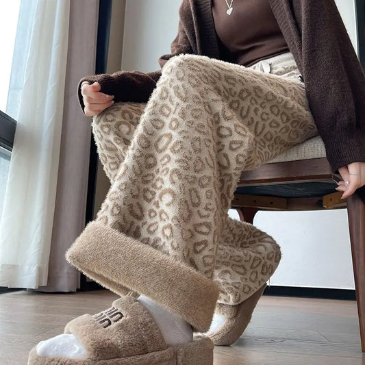 Pantalon à Jambes Larges Imprimé Léopard pour Femme