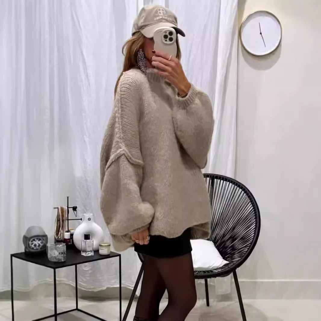 Pull Femme Col Montant Décontracté Automne Chic